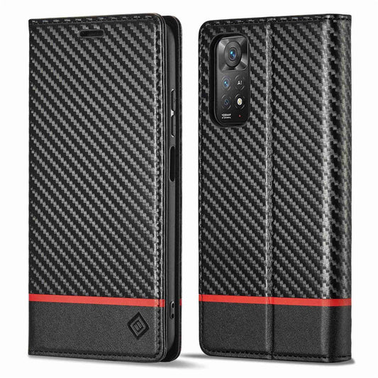 LC.IMEEKE Carbon Fiber Texture Book Style Leather Case for Xiaomi Redmi Note 12 Pro 4G / Note 11 Pro 4G (Mediatek) / Note 11 Pro 5G (Qualcomm), Magnetic Auto-absorbed Wallet Stand Phone Cover