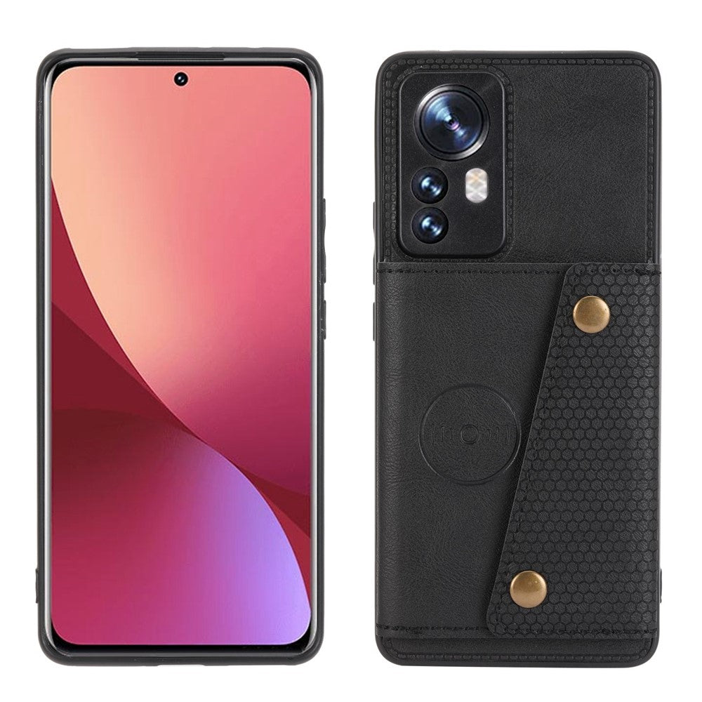 For Xiaomi 12 5G/12X 5G/12S 5G Kickstand Card Slots Design Wear-resistant PU Leather Coated TPU Phone Case with Built-in Metal Sheet