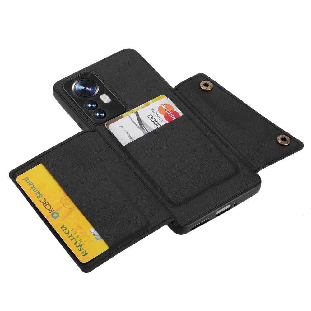 For Xiaomi 12 5G/12X 5G/12S 5G Kickstand Card Slots Design Wear-resistant PU Leather Coated TPU Phone Case with Built-in Metal Sheet