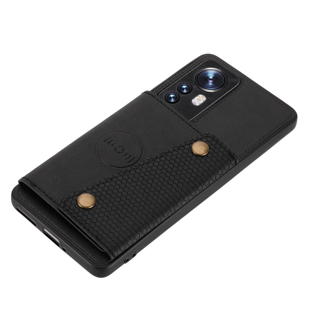 For Xiaomi 12 Pro 5G/12S Pro 5G/12 Pro (Dimensity) 5G Scratch-resistant Kickstand Card Slots Design PU Leather Coated TPU Mobile Phone Case with Built-in Metal Sheet
