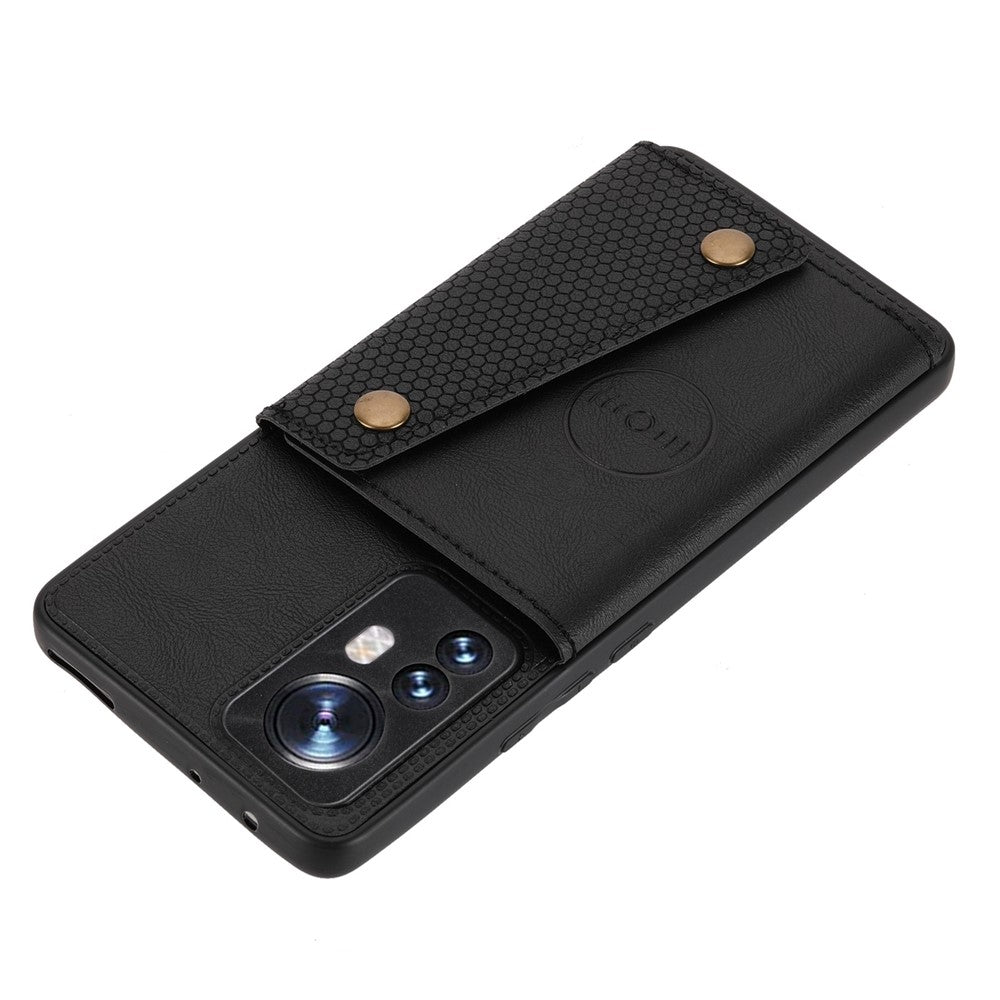 For Xiaomi 12 Pro 5G/12S Pro 5G/12 Pro (Dimensity) 5G Scratch-resistant Kickstand Card Slots Design PU Leather Coated TPU Mobile Phone Case with Built-in Metal Sheet