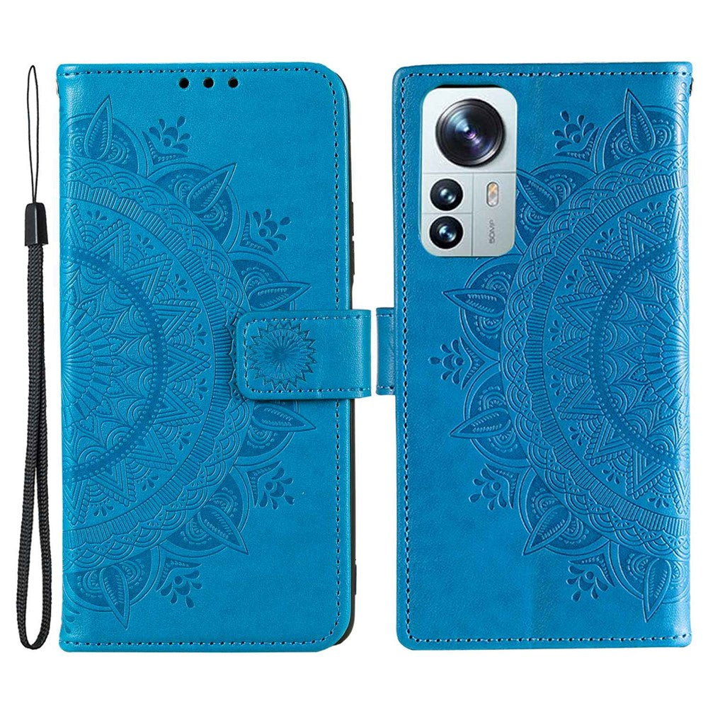 For Xiaomi 12 Lite Imprinted Mandala Flower Leather Case Wallet Phone Stand Cover with Wrist Strap