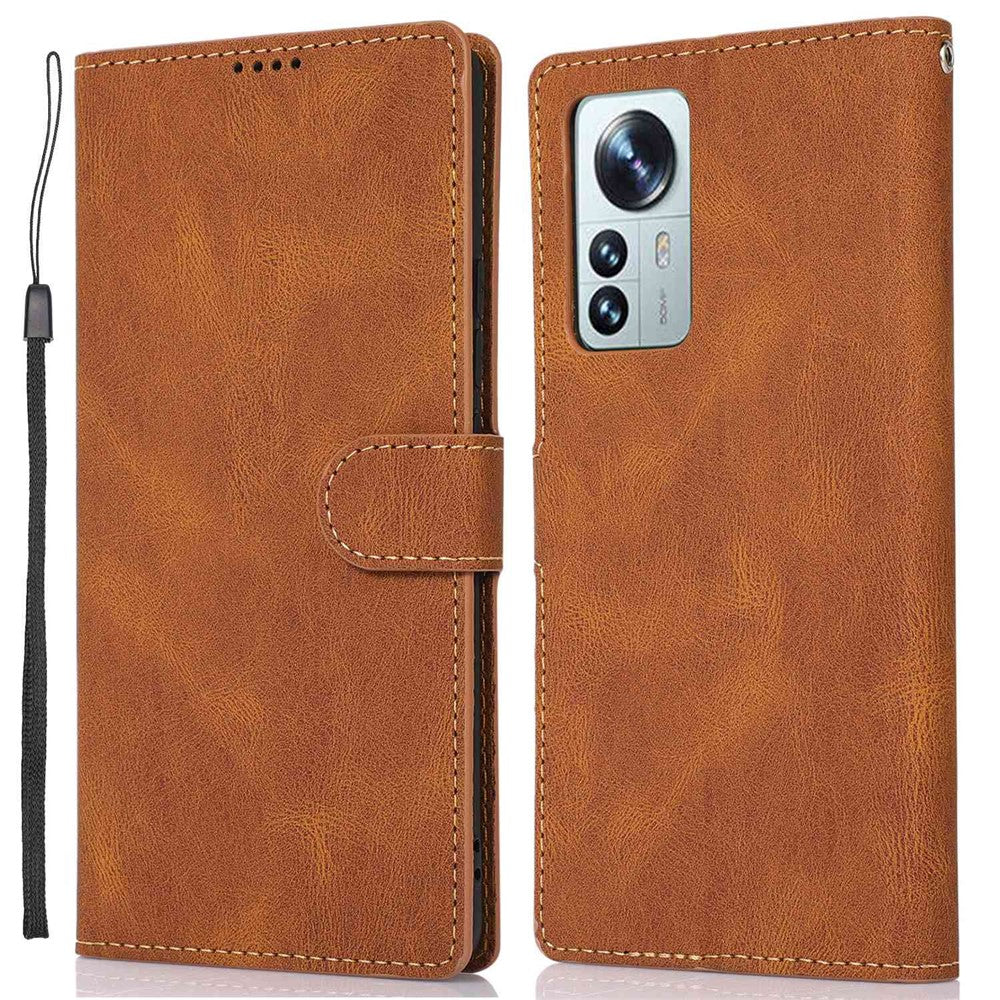 For Xiaomi 12 5G/12X 5G/12S 5G Anti-fall Phone Cover Supporting Stand PU Leather Wallet Case Magnetic Shockproof Cover with Wrist Strap
