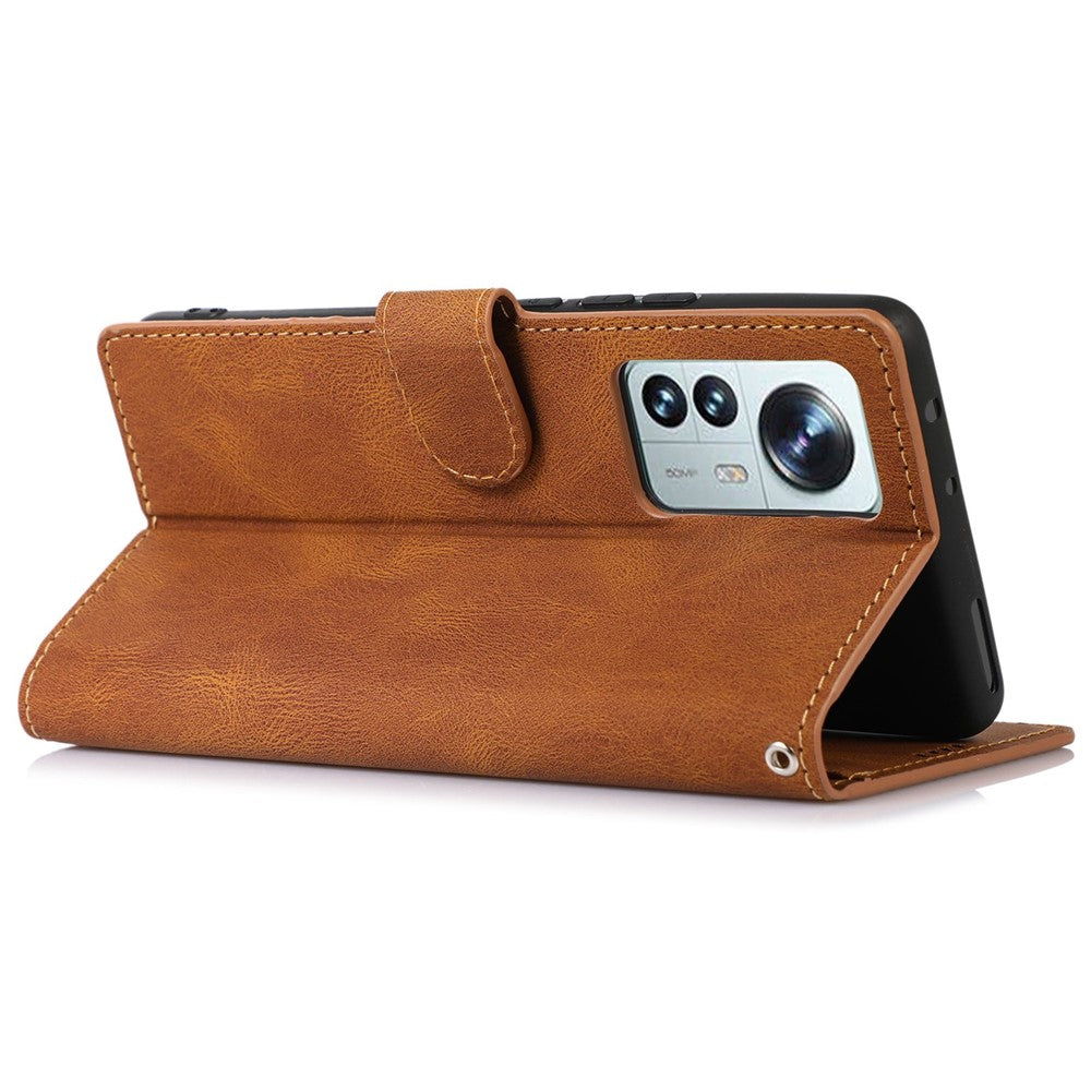 For Xiaomi 12 5G/12X 5G/12S 5G Anti-fall Phone Cover Supporting Stand PU Leather Wallet Case Magnetic Shockproof Cover with Wrist Strap