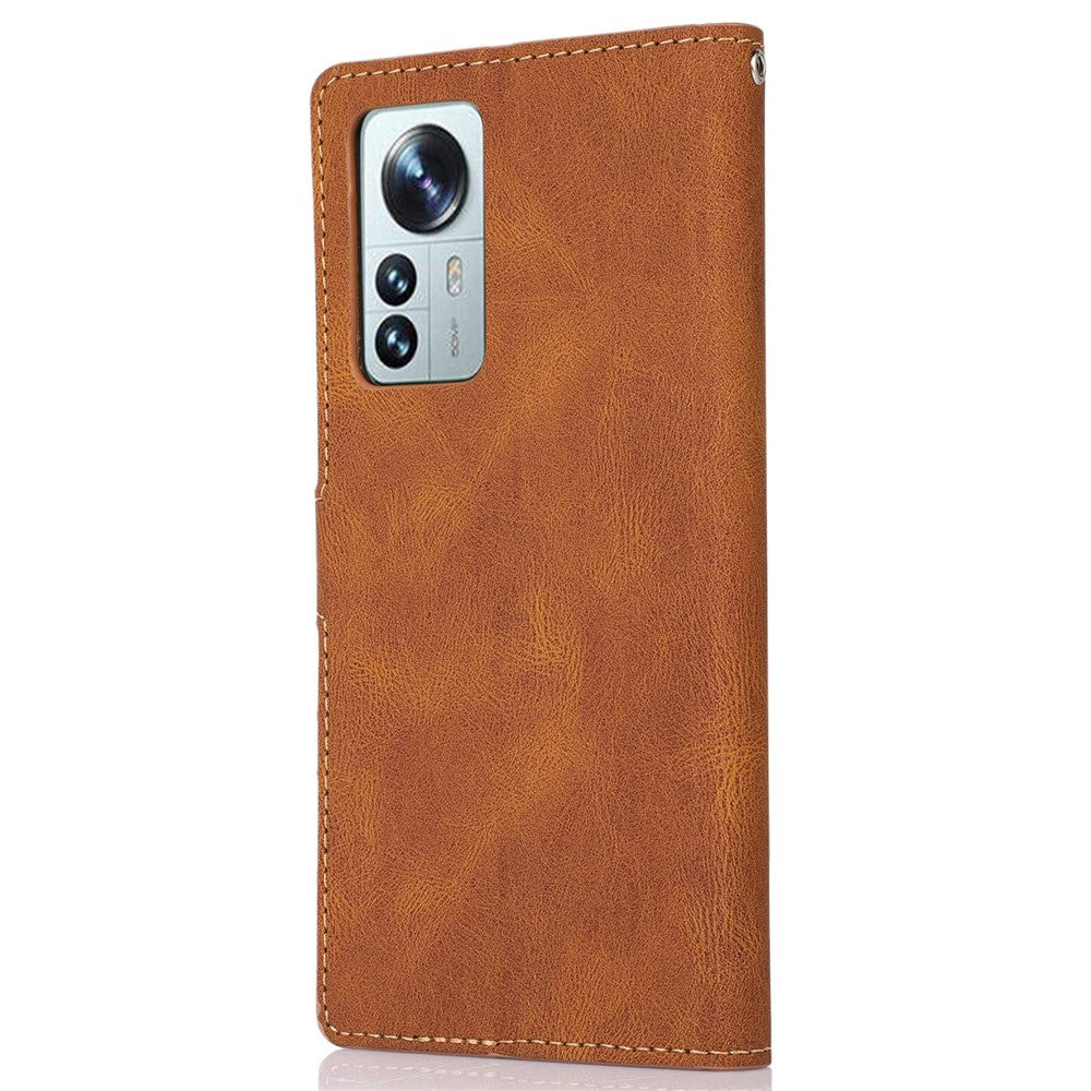For Xiaomi 12 5G/12X 5G/12S 5G Anti-fall Phone Cover Supporting Stand PU Leather Wallet Case Magnetic Shockproof Cover with Wrist Strap