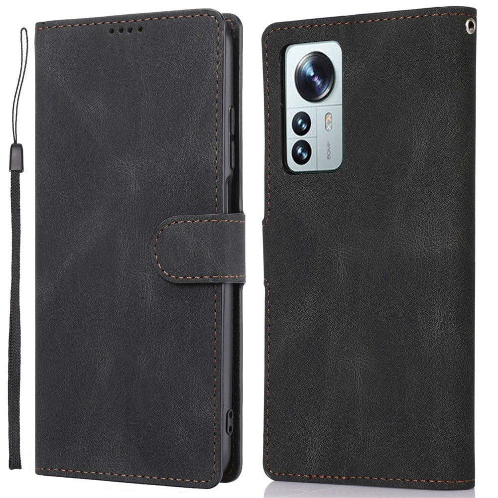 For Xiaomi 12 5G/12X 5G/12S 5G Anti-fall Phone Cover Supporting Stand PU Leather Wallet Case Magnetic Shockproof Cover with Wrist Strap