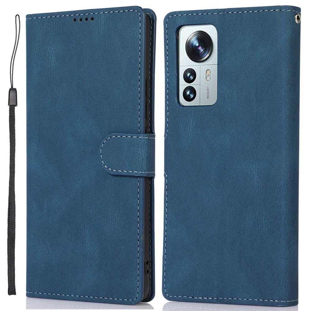 For Xiaomi 12 5G/12X 5G/12S 5G Anti-fall Phone Cover Supporting Stand PU Leather Wallet Case Magnetic Shockproof Cover with Wrist Strap