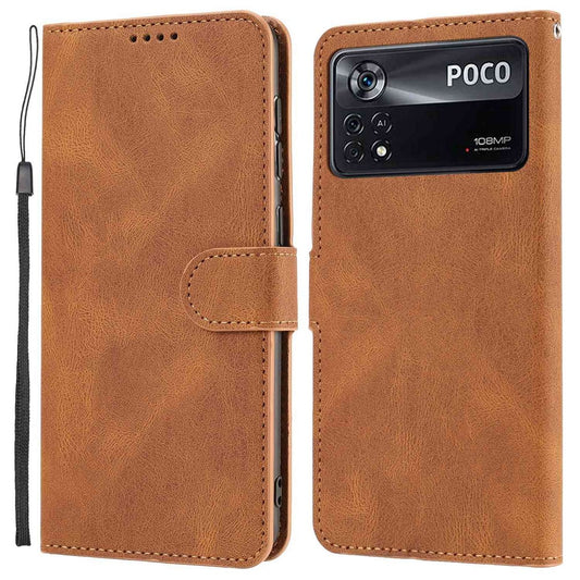 Xiaomi Poco X4 Pro 5G Handyhülle – PU-Leder-Magnetverschluss-Handtaschenständer, stoßfeste Flip-Folio-Geldbörsenhülle mit Riemen