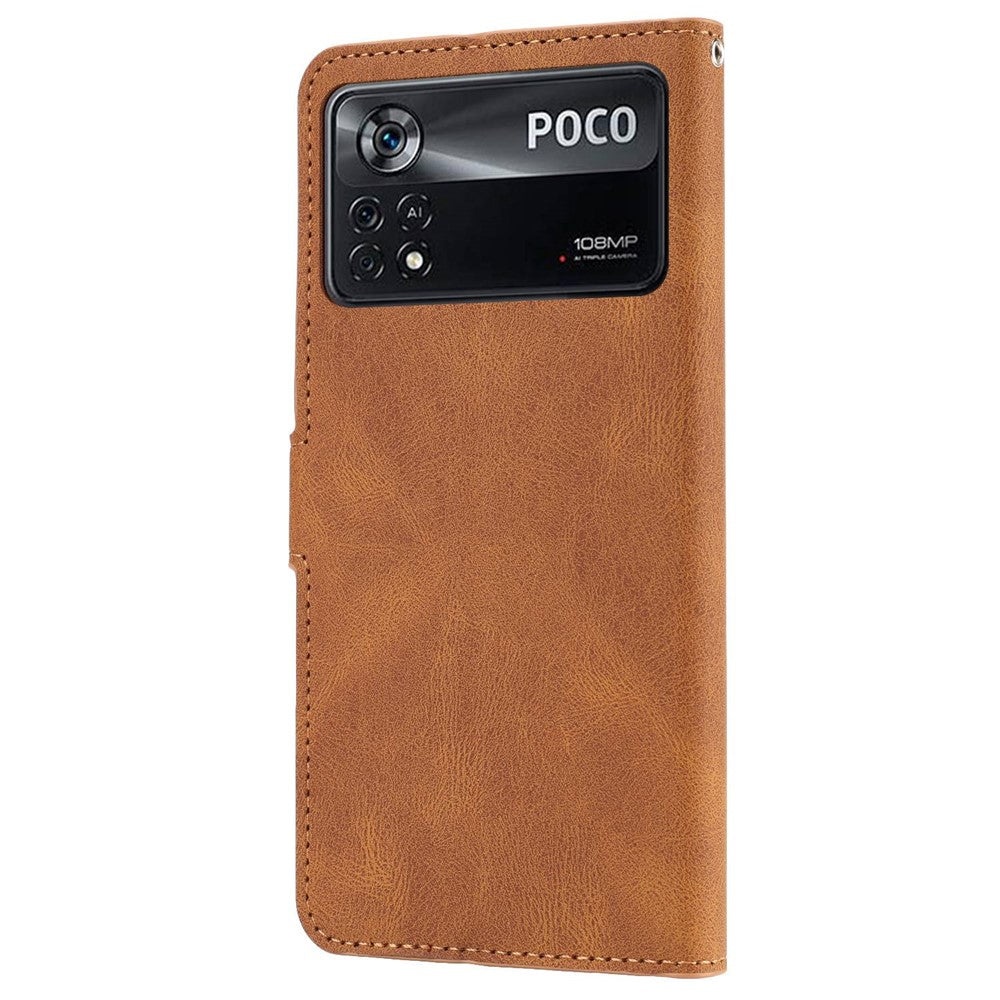 For Xiaomi Poco X4 Pro 5G PU Leather Magnetic Closure Handbag Stand Shockproof Flip Folio Wallet Cover with Strap