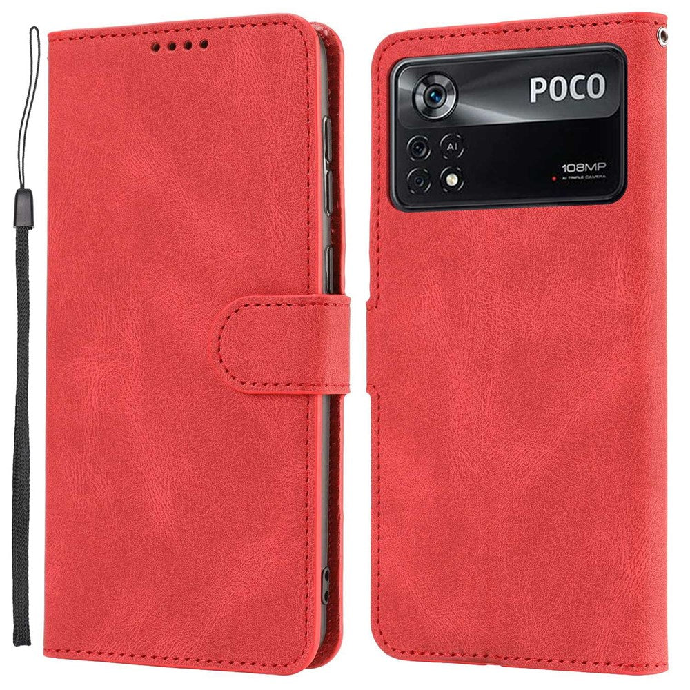 For Xiaomi Poco X4 Pro 5G PU Leather Magnetic Closure Handbag Stand Shockproof Flip Folio Wallet Cover with Strap
