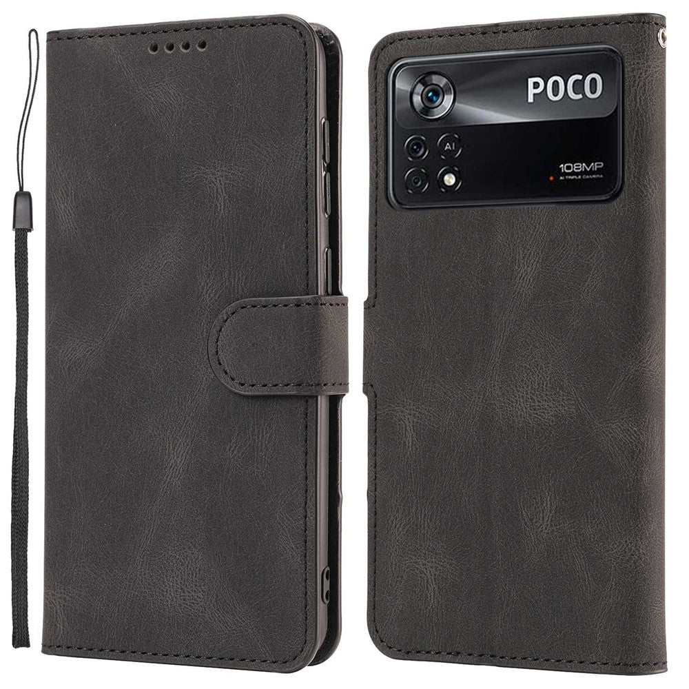 For Xiaomi Poco X4 Pro 5G PU Leather Magnetic Closure Handbag Stand Shockproof Flip Folio Wallet Cover with Strap