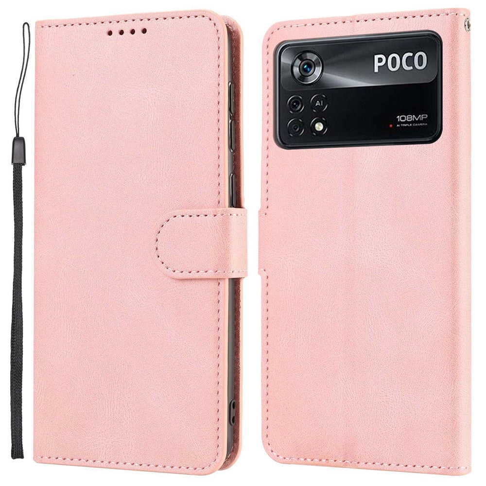 For Xiaomi Poco X4 Pro 5G PU Leather Magnetic Closure Handbag Stand Shockproof Flip Folio Wallet Cover with Strap