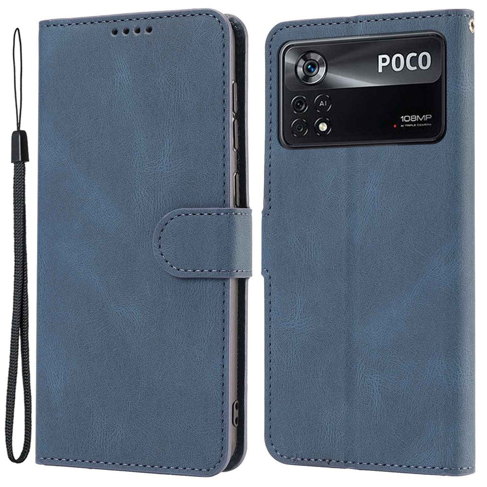 For Xiaomi Poco M4 Pro 4G PU Leather Drop-proof Protection Phone Case Wallet Stand Protective Cover with Strap