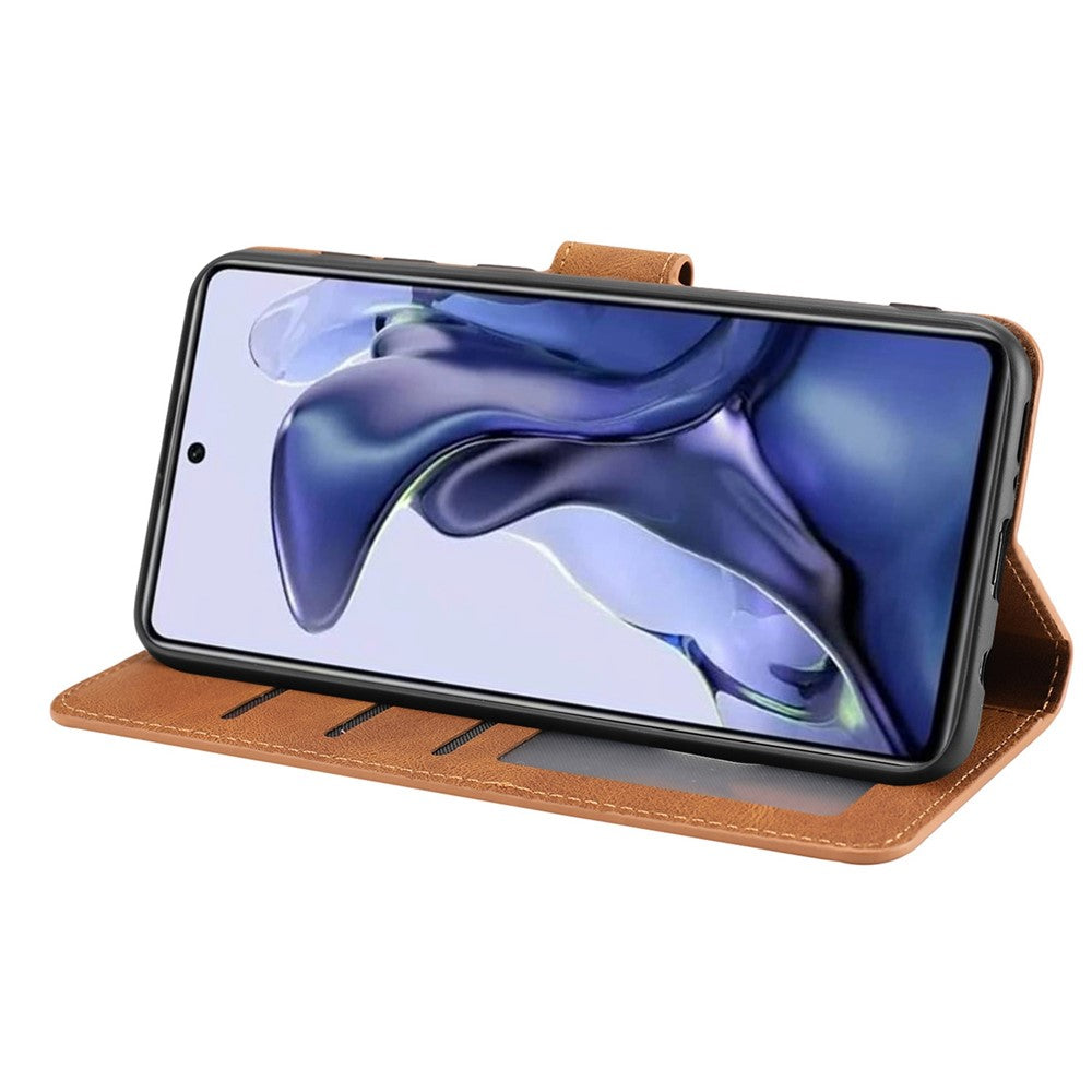 For Xiaomi Poco M4 Pro 4G PU Leather Drop-proof Protection Phone Case Wallet Stand Protective Cover with Strap