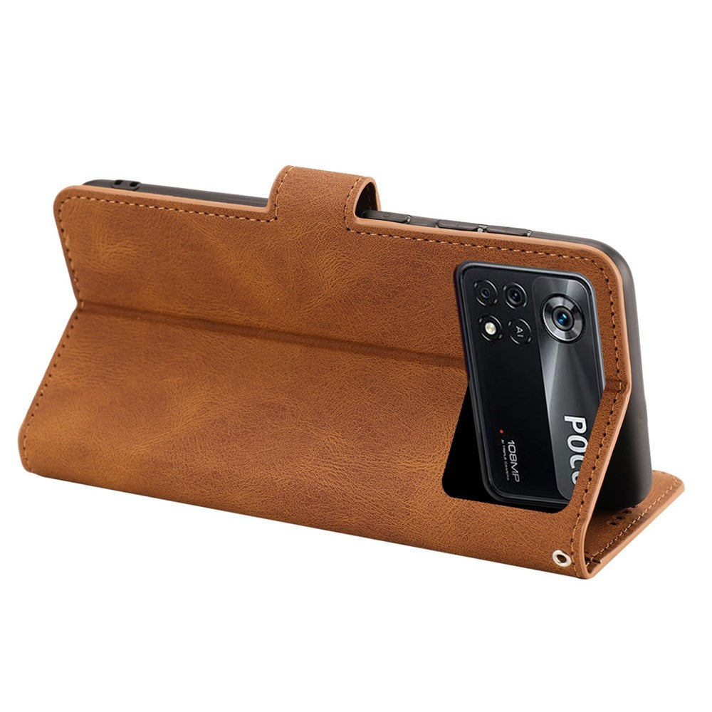 For Xiaomi Poco M4 Pro 4G PU Leather Drop-proof Protection Phone Case Wallet Stand Protective Cover with Strap