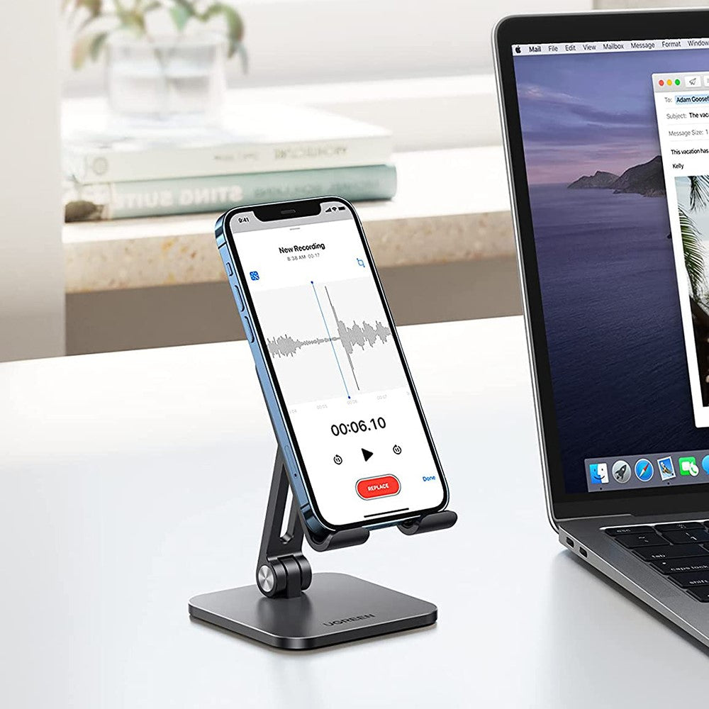 UGREEN 40392 Aluminum Foldable Desk Phone Stand Non-Slip Adjustable Tablet Holder for iPhone 13 Pro Max/Galaxy S21 S20/Huawei P30 Pro/P20/Redmi Note10