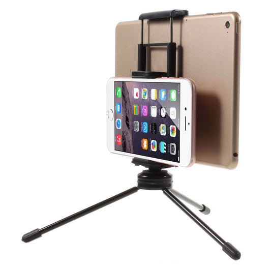 Stativ oder Selfie-Stick – Multi-functional Mini Metal Tripod + Dual Clamps for iPhone iPad Samsung Smartphone Tablets