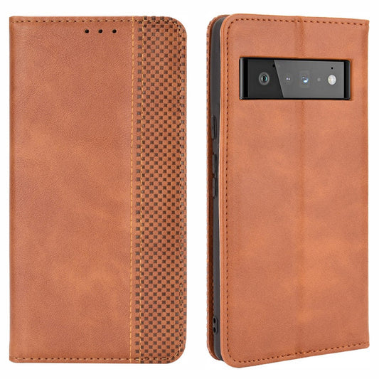 Pixel 6 Lederhülle – Mit Brieftaschenfunktion, Ständer & Retro-Textur