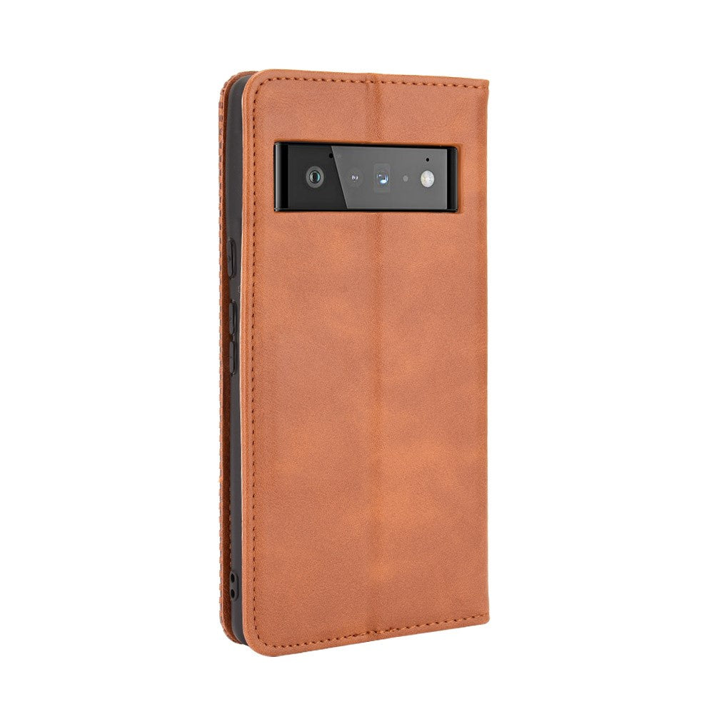 Pixel 6 Lederhülle – Mit Brieftaschenfunktion, Ständer & Retro-Textur