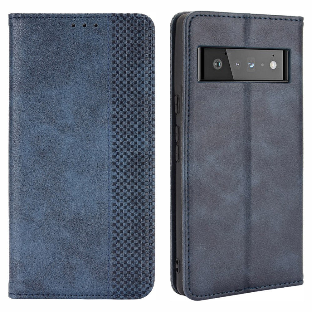 Pixel 6 Lederhülle – Mit Brieftaschenfunktion, Ständer & Retro-Textur