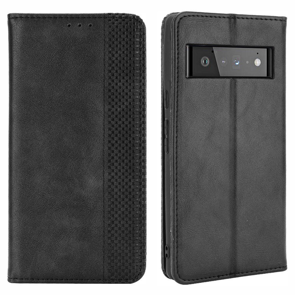Pixel 6 Lederhülle – Mit Brieftaschenfunktion, Ständer & Retro-Textur