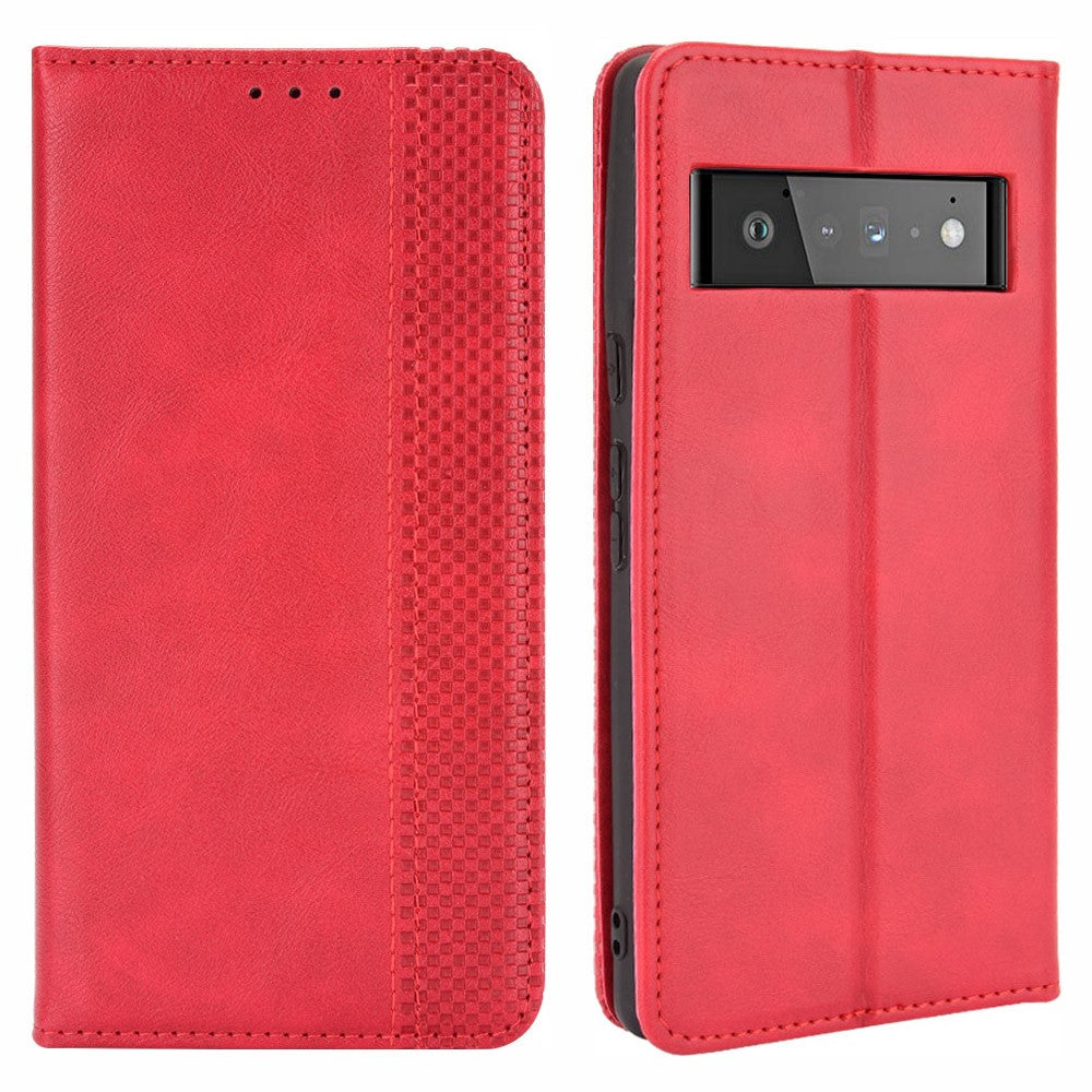 Pixel 6 Lederhülle – Mit Brieftaschenfunktion, Ständer & Retro-Textur