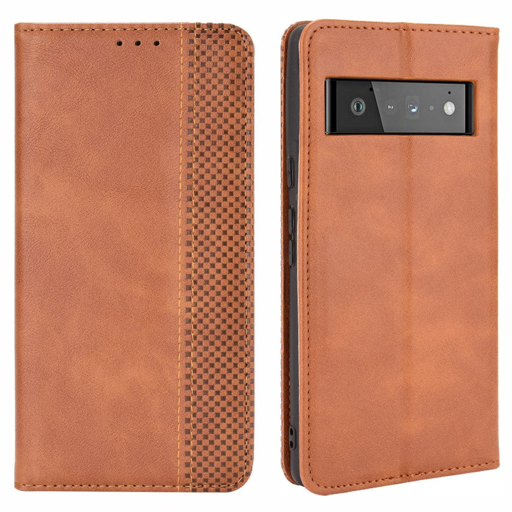 Pixel 6 Pro Lederhülle – Mit Brieftaschenfunktion, Ständer & Retro-Textur