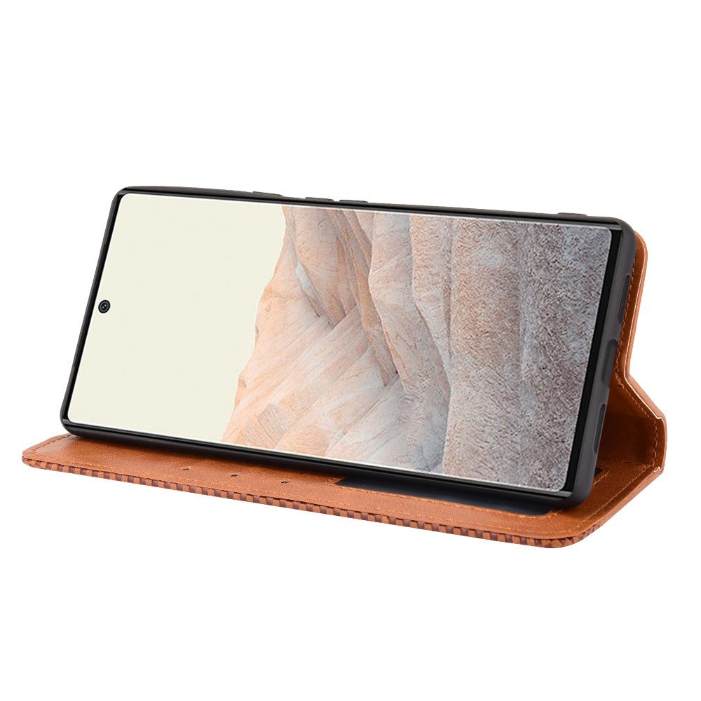 Pixel 6 Pro Lederhülle – Mit Brieftaschenfunktion, Ständer & Retro-Textur