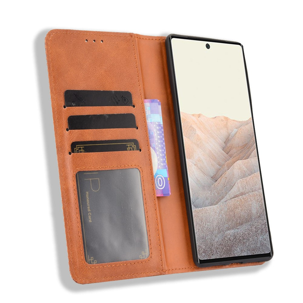 Pixel 6 Pro Lederhülle – Mit Brieftaschenfunktion, Ständer & Retro-Textur