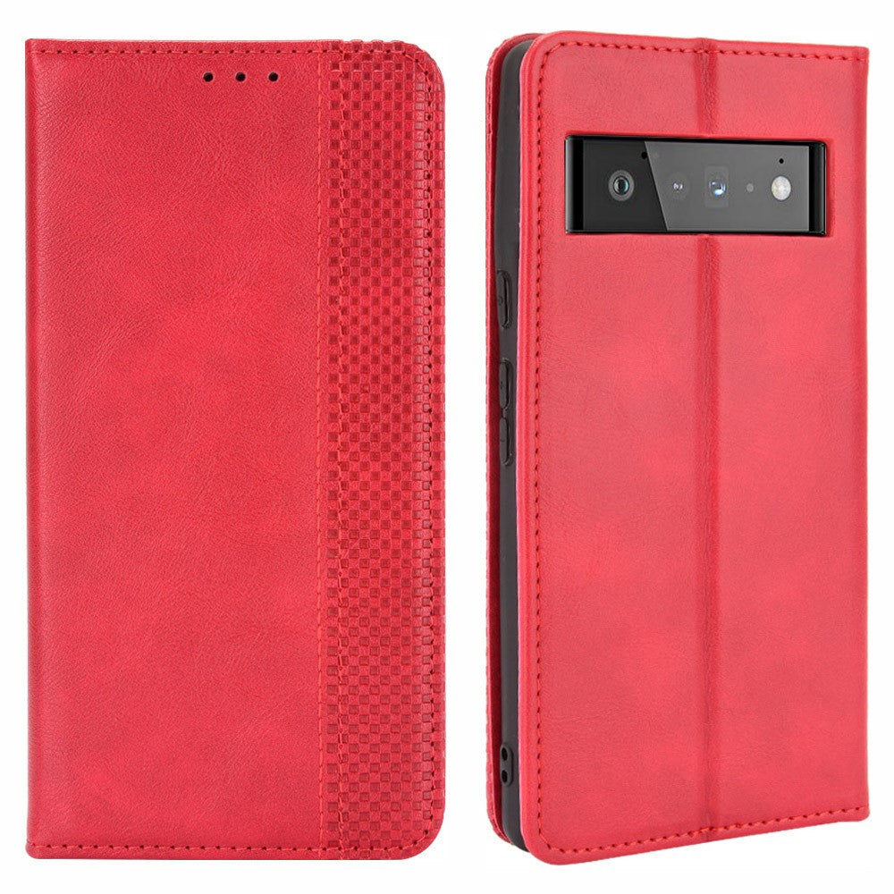 Pixel 6 Pro Lederhülle – Mit Brieftaschenfunktion, Ständer & Retro-Textur