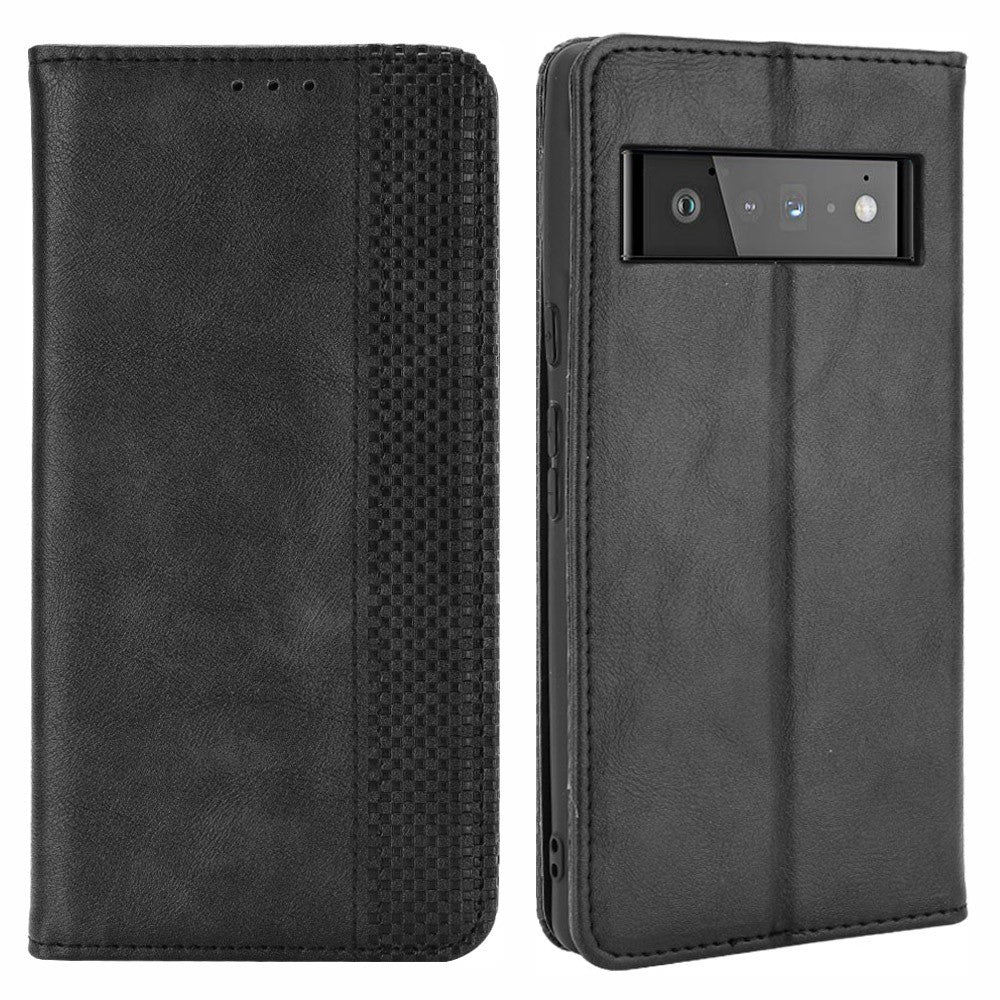 Pixel 6 Pro Lederhülle – Mit Brieftaschenfunktion, Ständer & Retro-Textur