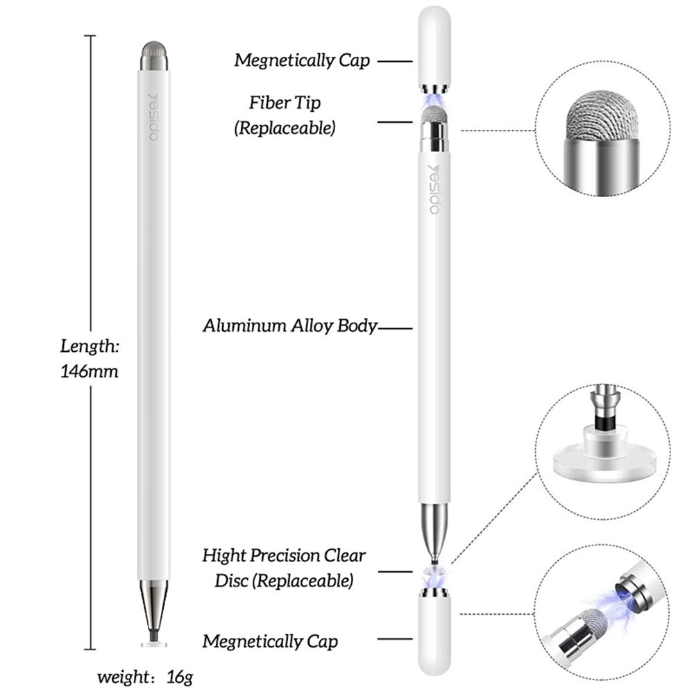 YESIDO ST02 2-in-1 Kapazitiver Stift – Mit Scheibe & Netzfaserspitze, für Tablets & Laptops