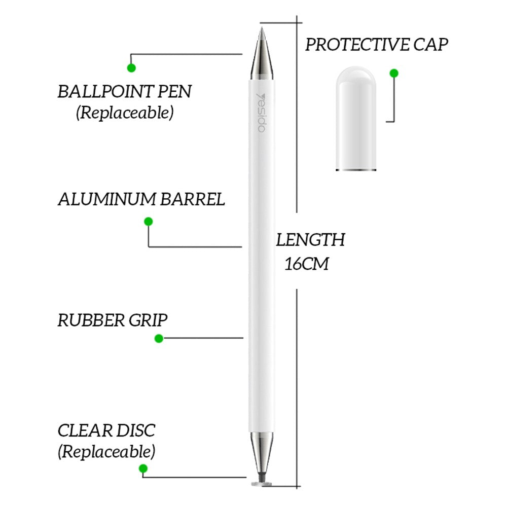 YESIDO ST04 Kapazitiver Stift mit Kugelschreiber – Für iPhone, iPad & Tablet, Schreib- & Zeichnenwerkzeug