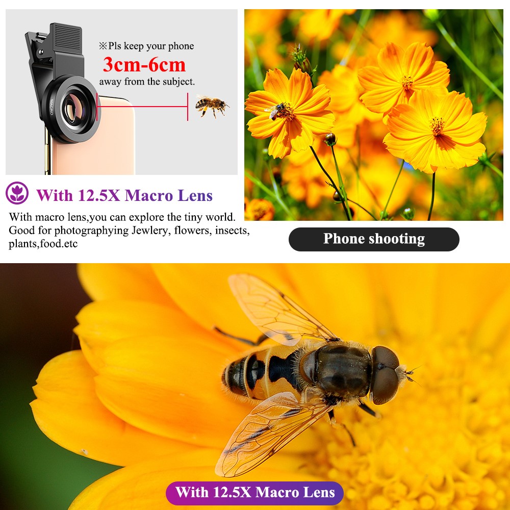 APEXEL 0,45x Universal-Superweitwinkel 12,5x Makro SLR-Effekt Externes Kameraobjektiv für Smartphones