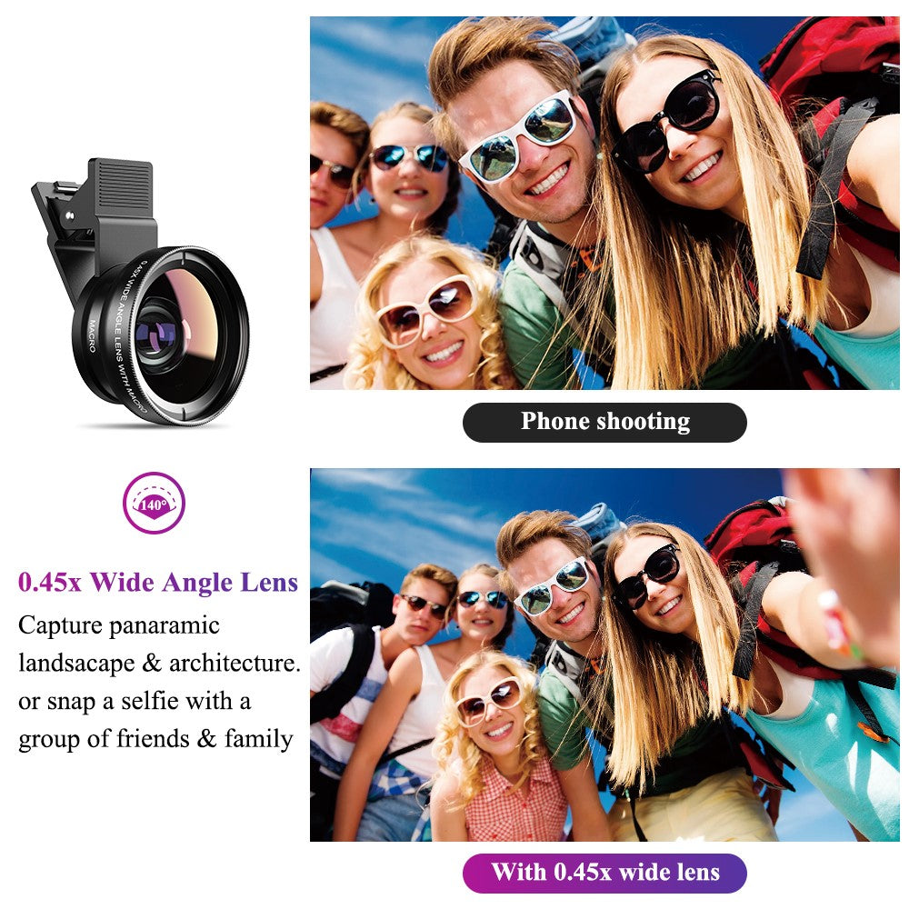 APEXEL 0,45x Universal-Superweitwinkel 12,5x Makro SLR-Effekt Externes Kameraobjektiv für Smartphones
