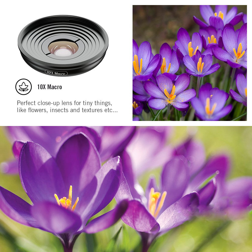 APEXEL APL-HB5IN1 5-in-1 Handy-Objektivset – 195° Fisheye-Objektiv, 110° Weitwinkelobjektiv, 10x Makroobjektiv, 2x Teleobjektiv, 170° Superweitwinkelobjektiv