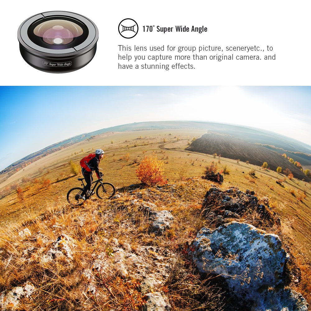 APEXEL APL-HB5IN1 5-in-1 Handy-Objektivset – 195° Fisheye-Objektiv, 110° Weitwinkelobjektiv, 10x Makroobjektiv, 2x Teleobjektiv, 170° Superweitwinkelobjektiv