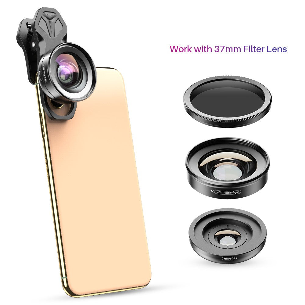 APEXEL APL-HB2IN1WM Handy-Objektiv-Set – 2-in-1-Clip-On-Makroobjektiv (10x) & 120° Weitwinkelobjektiv
