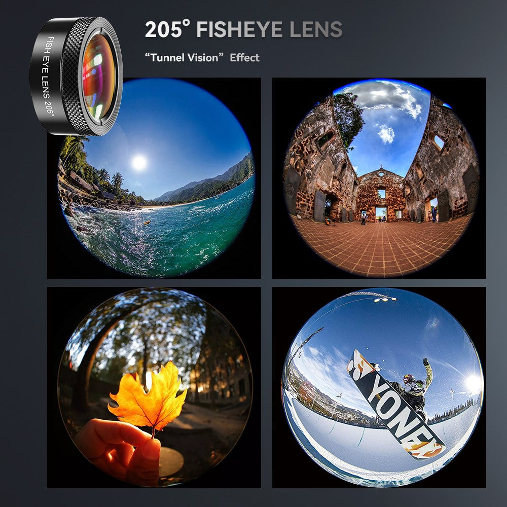 APEXEL Handy-Kameraobjektiv-Set – 22-fach Teleobjektiv, 120° Weitwinkelobjektiv, 25-fach Makroobjektiv, 205° Fisheye-Objektiv