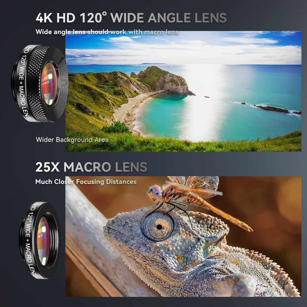 APEXEL Handy-Kameraobjektiv-Set – 22-fach Teleobjektiv, 120° Weitwinkelobjektiv, 25-fach Makroobjektiv, 205° Fisheye-Objektiv