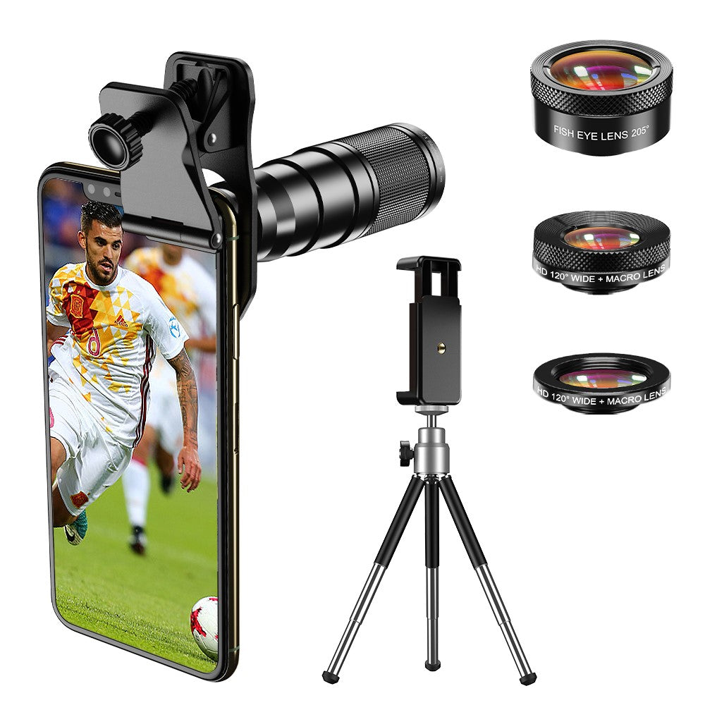 APEXEL Handy-Kameraobjektiv-Set – 22-fach Teleobjektiv, 120° Weitwinkelobjektiv, 25-fach Makroobjektiv, 205° Fisheye-Objektiv