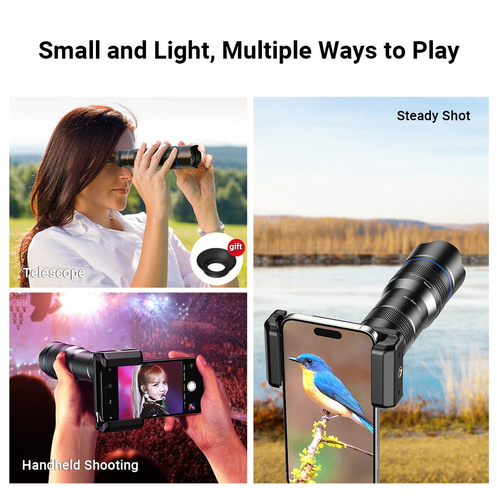 APEXEL HD Metall 20-40x Zoom-Teleskop-Teleobjektiv – Monokular Handykameraobjektiv für iPhone, Samsung & Huawei