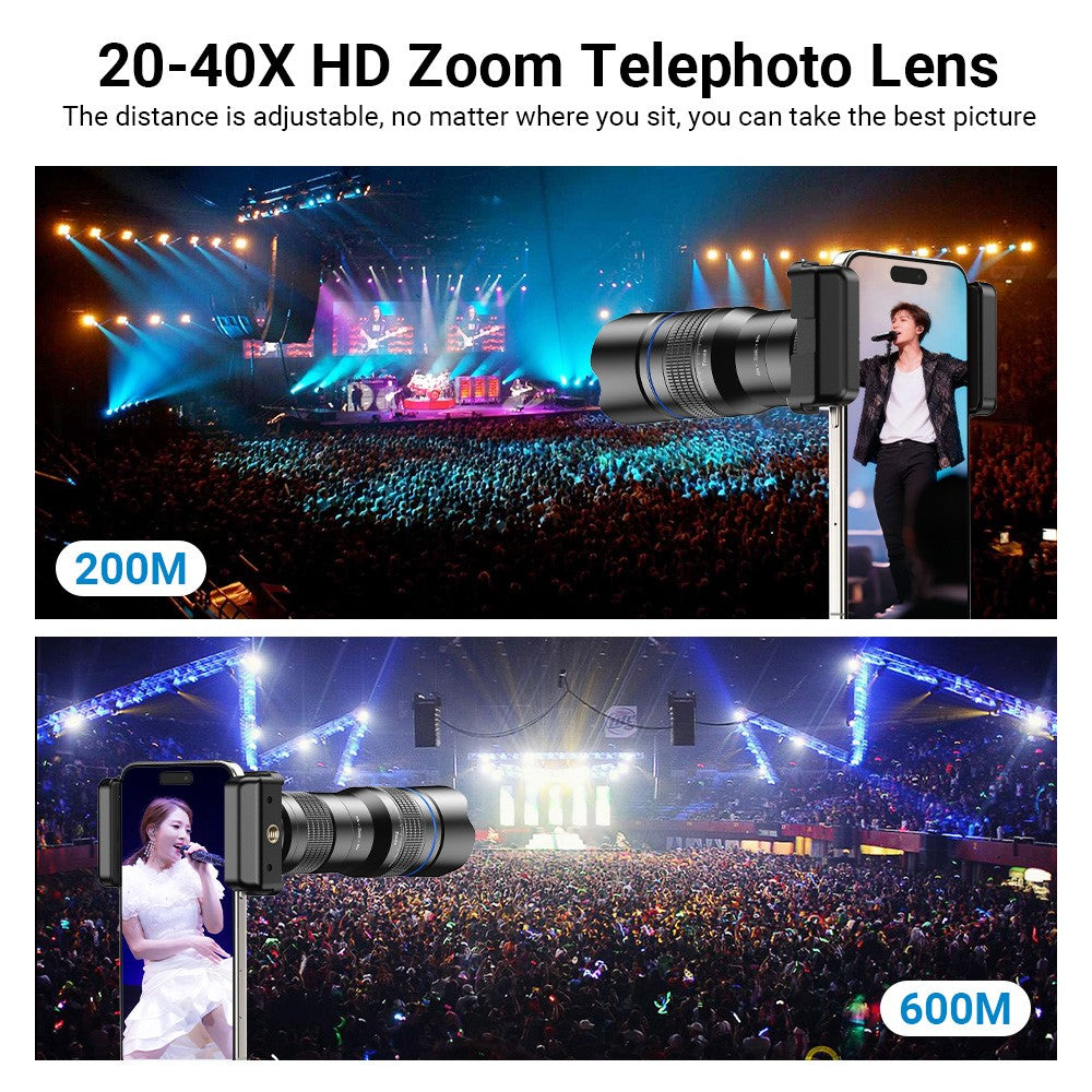 APEXEL HD Metall 20-40x Zoom-Teleskop-Teleobjektiv – Monokular Handykameraobjektiv für iPhone, Samsung & Huawei