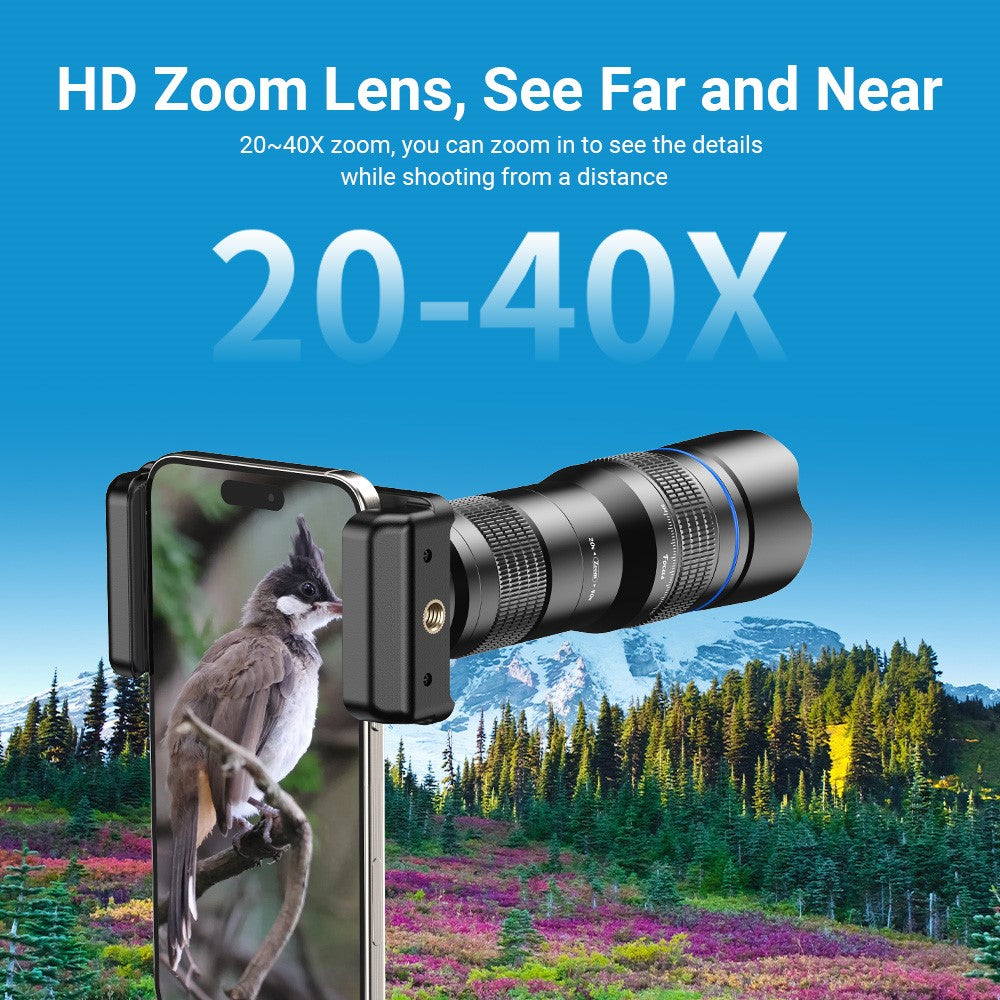 APEXEL HD Metall 20-40x Zoom-Teleskop-Teleobjektiv – Monokular Handykameraobjektiv für iPhone, Samsung & Huawei