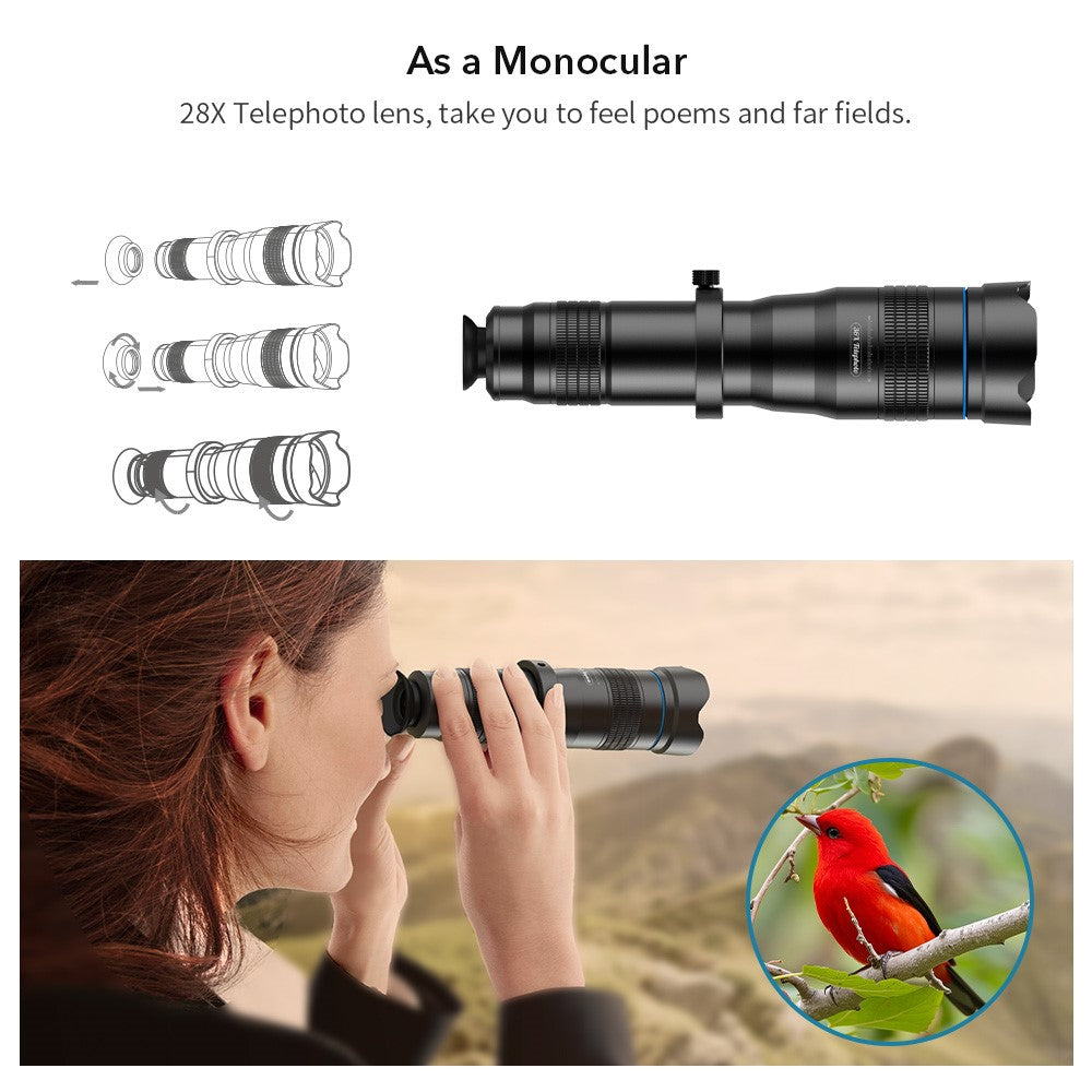APEXEL APL-JS28X HD 28x Teleobjektiv – Universal-Smartphone-Fotografie-Set