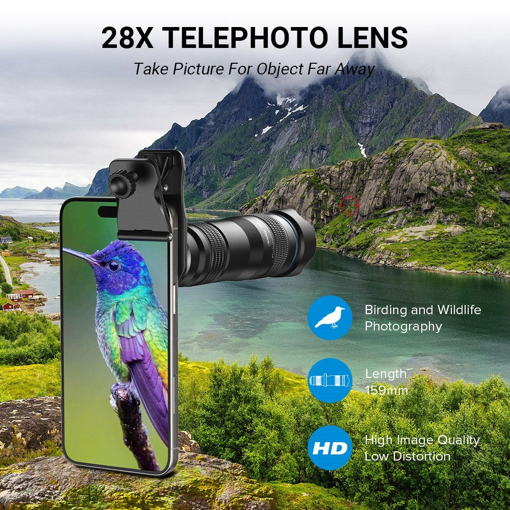 APEXEL APL-JS28X HD 28x Teleobjektiv – Universal-Smartphone-Fotografie-Set