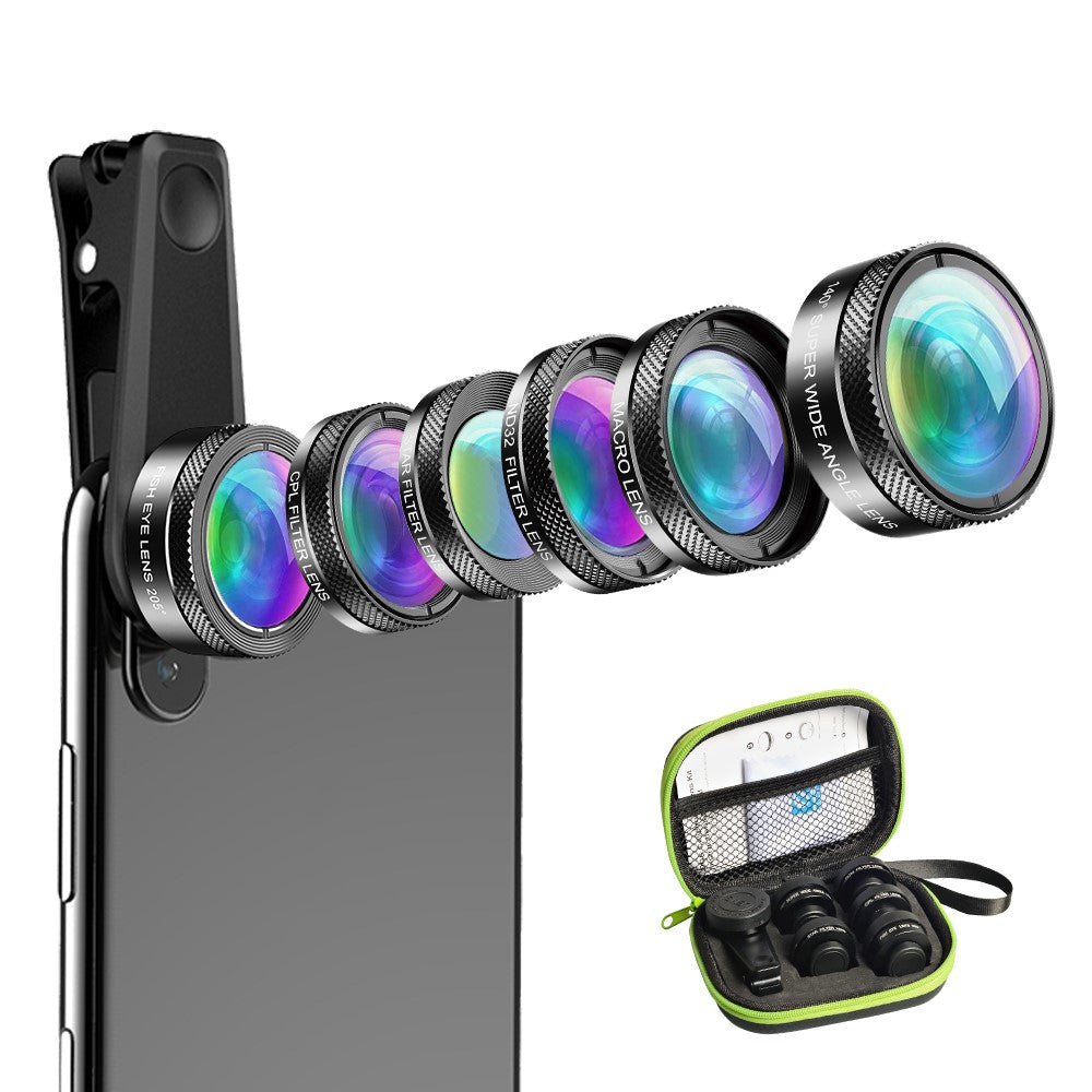 APEXEL APL-DG6 HD 6-in-1 Objektivset – Weitwinkel / Sternfilter / Makro / Fisheye / ND-Filter / CPL-Filter