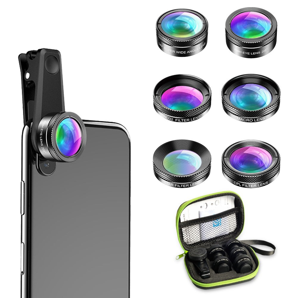 APEXEL APL-DG6 HD 6-in-1 Objektivset – Weitwinkel / Sternfilter / Makro / Fisheye / ND-Filter / CPL-Filter