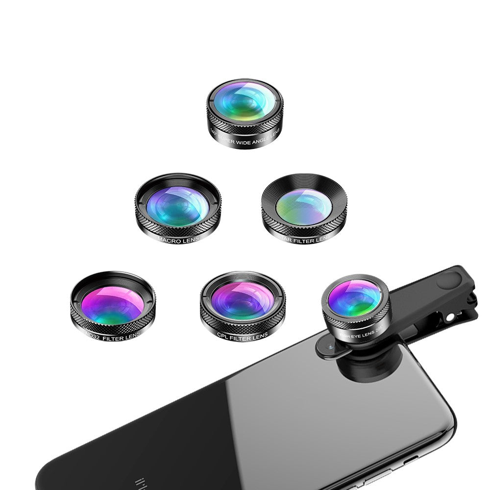 APEXEL APL-DG6 HD 6-in-1 Objektivset – Weitwinkel / Sternfilter / Makro / Fisheye / ND-Filter / CPL-Filter
