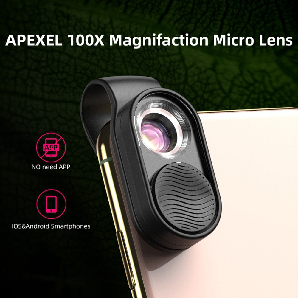 APEXEL APL-MS01 100X Handy-Kamera-Mikroskopobjektiv – Mit hoher Vergrößerung & LED-Beleuchtung für iPhones & Samsung